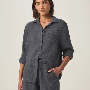 Splendid Kit Gauze Crochet Palazzo Pant Sz S and Button Shirt Sz M Charcoal Ink